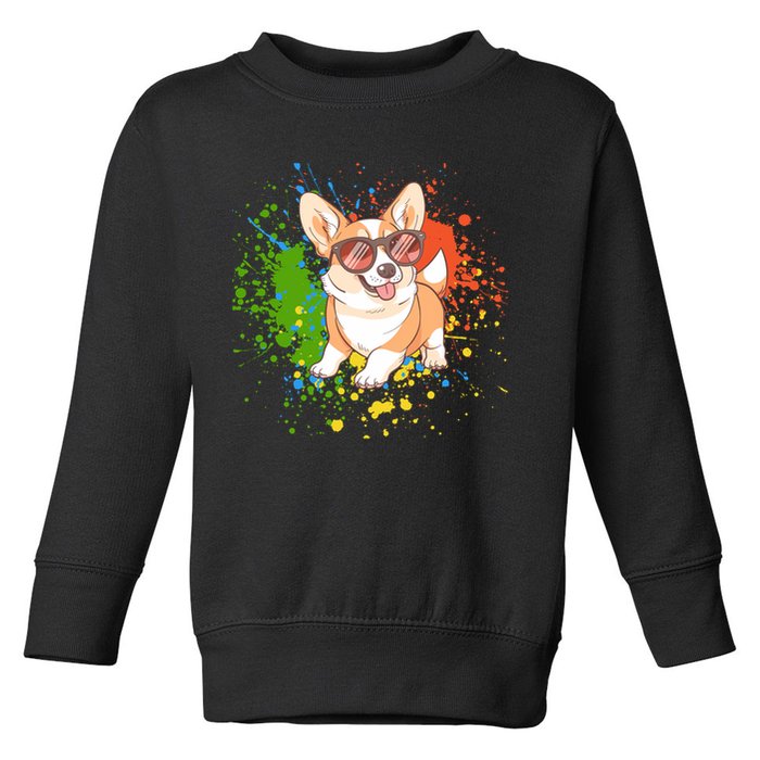Retro Corgi Vibes – Hipster Dog with Sunglasses Toddler Sweatshirt