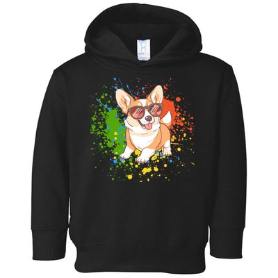 Retro Corgi Vibes – Hipster Dog with Sunglasses Toddler Hoodie