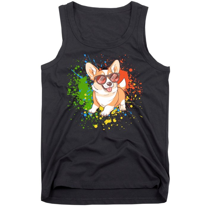 Retro Corgi Vibes – Hipster Dog with Sunglasses Tank Top
