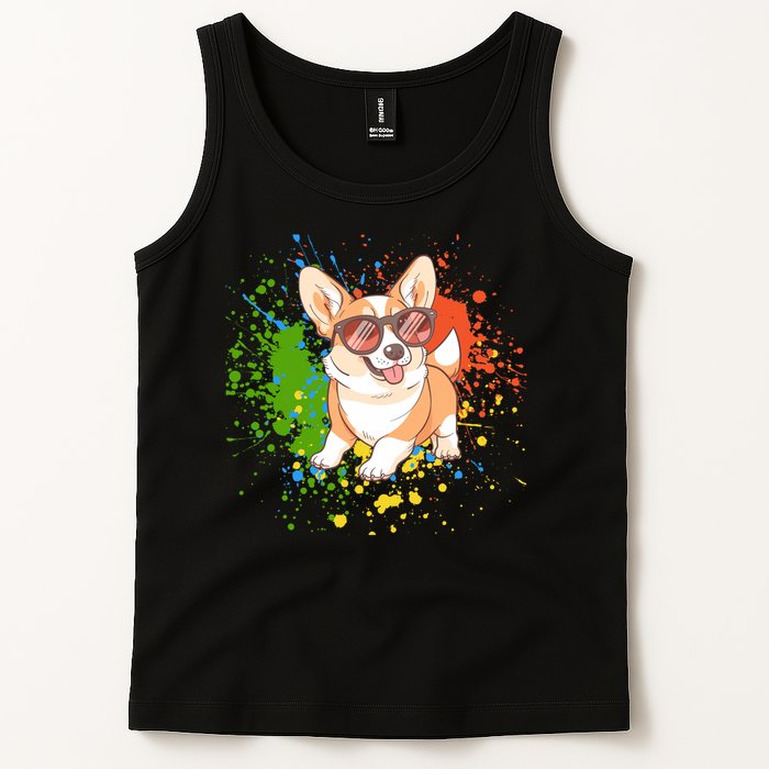 Retro Corgi Vibes – Hipster Dog with Sunglasses Tank Top