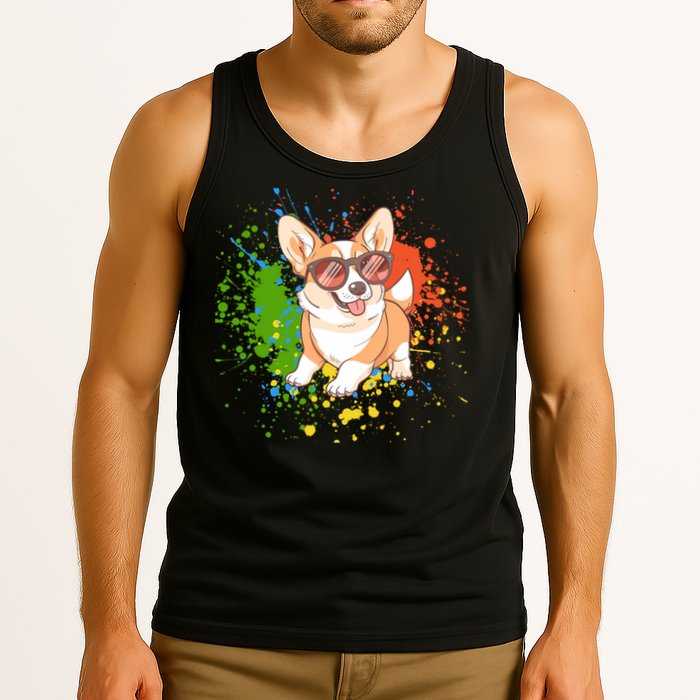 Retro Corgi Vibes – Hipster Dog with Sunglasses Tank Top