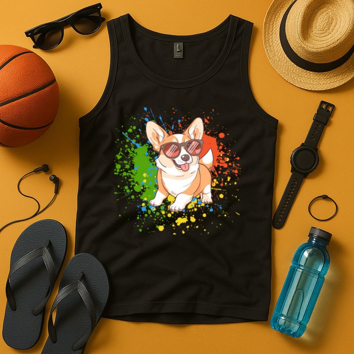 Retro Corgi Vibes – Hipster Dog with Sunglasses Tank Top