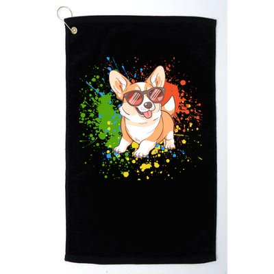 Retro Corgi Vibes – Hipster Dog with Sunglasses Golf Towel