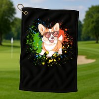 Retro Corgi Vibes – Hipster Dog with Sunglasses Golf Towel