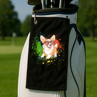 Retro Corgi Vibes – Hipster Dog with Sunglasses Golf Towel