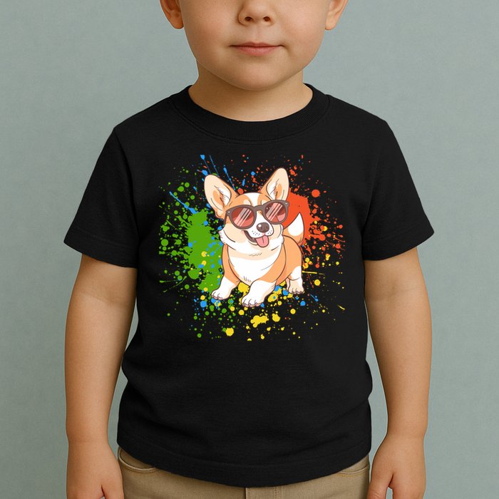 Retro Corgi Vibes – Hipster Dog with Sunglasses Toddler T-Shirt