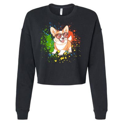 Retro Corgi Vibes – Hipster Dog with Sunglasses Cropped Pullover Crew