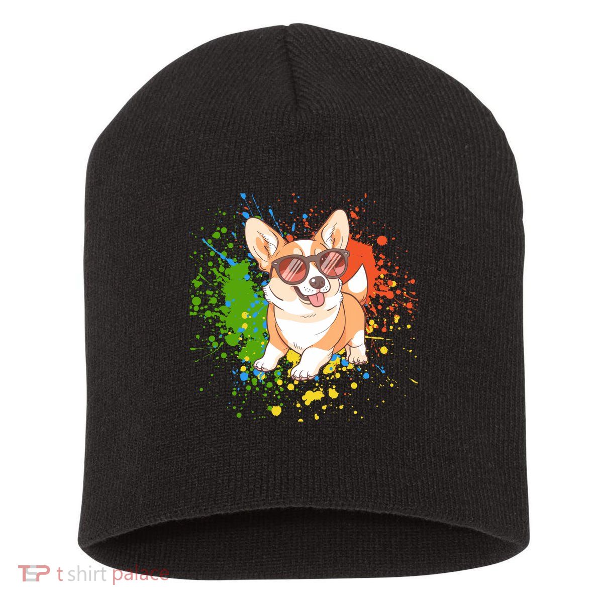Retro Corgi Vibes – Hipster Dog with Sunglasses Short Acrylic Beanie