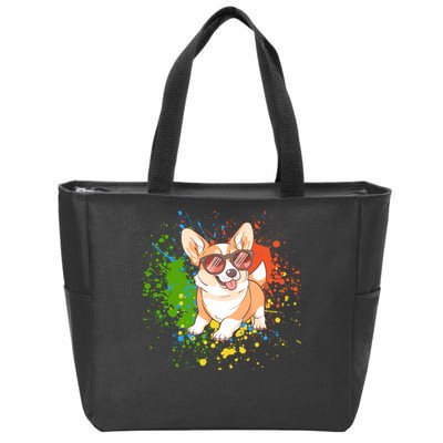 Retro Corgi Vibes – Hipster Dog with Sunglasses Zip Tote Bag