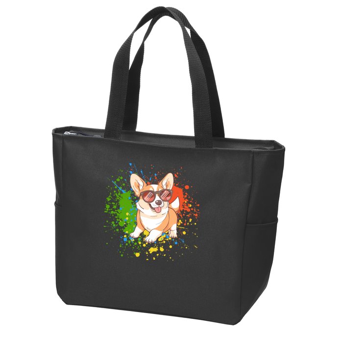 Retro Corgi Vibes – Hipster Dog with Sunglasses Zip Tote Bag