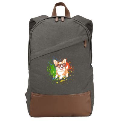 Retro Corgi Vibes – Hipster Dog with Sunglasses Cotton Canvas Backpack