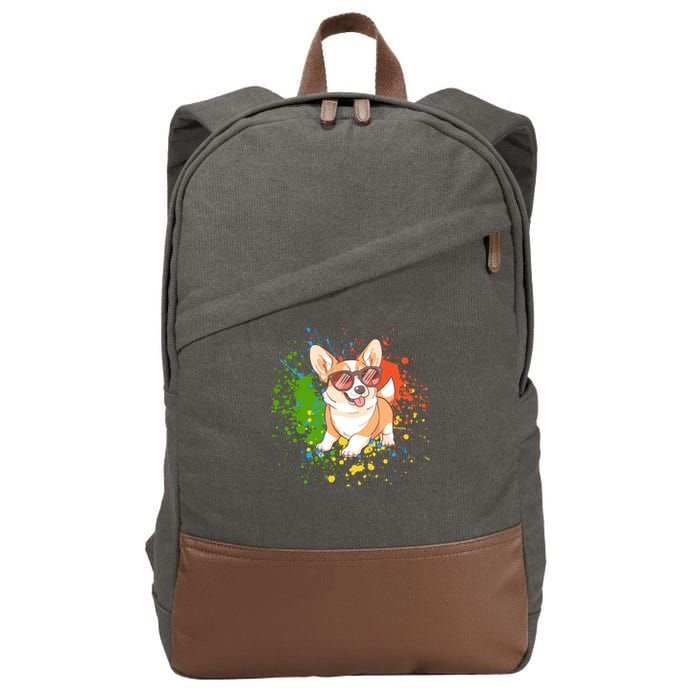 Retro Corgi Vibes – Hipster Dog with Sunglasses Cotton Canvas Backpack