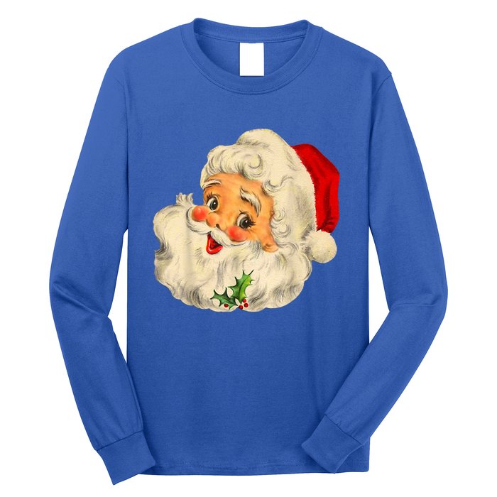 Retro Cool Vintage Christmas Santa Claus Face Great Gift Long Sleeve Shirt