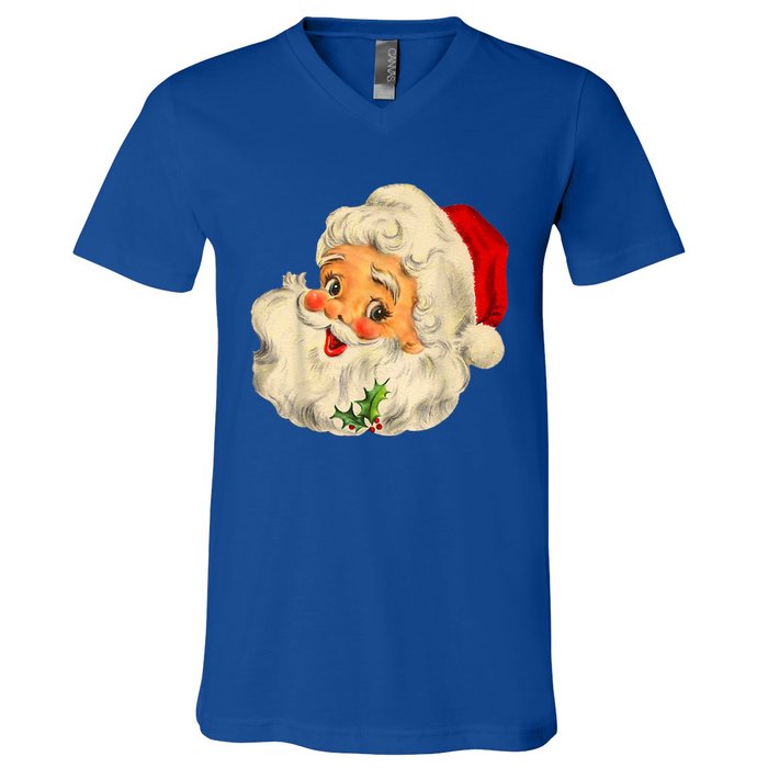 Retro Cool Vintage Christmas Santa Claus Face Great Gift V-Neck T-Shirt