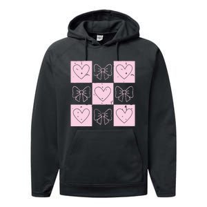 Retro Checkered ValentineS Day Coquette Valentines Performance Fleece Hoodie