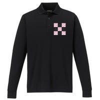 Retro Checkered ValentineS Day Coquette Valentines Performance Long Sleeve Polo