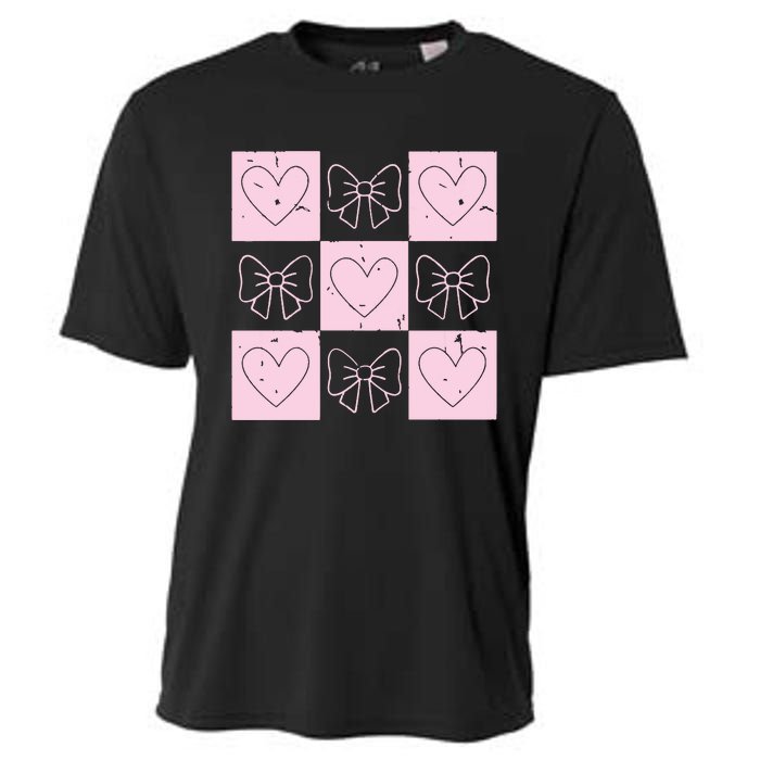 Retro Checkered ValentineS Day Coquette Valentines Cooling Performance Crew T-Shirt