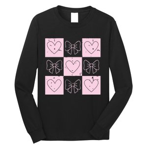 Retro Checkered ValentineS Day Coquette Valentines Long Sleeve Shirt