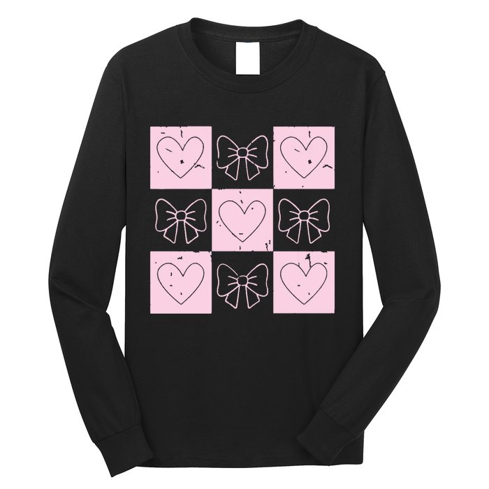 Retro Checkered ValentineS Day Coquette Valentines Long Sleeve Shirt