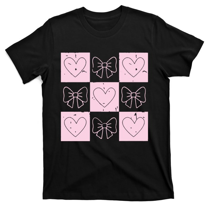 Retro Checkered ValentineS Day Coquette Valentines T-Shirt