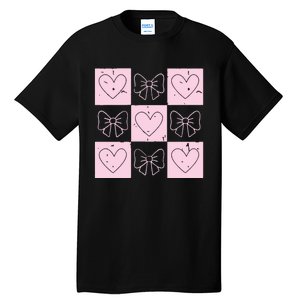 Retro Checkered ValentineS Day Coquette Valentines Tall T-Shirt