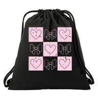 Retro Checkered ValentineS Day Coquette Valentines Drawstring Bag