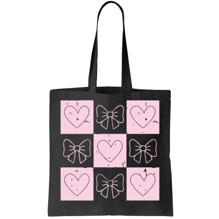 Retro Checkered ValentineS Day Coquette Valentines Tote Bag