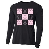 Retro Checkered ValentineS Day Coquette Valentines Cooling Performance Long Sleeve Crew