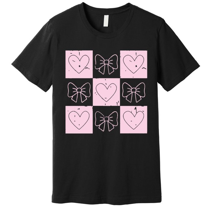 Retro Checkered ValentineS Day Coquette Valentines Premium T-Shirt