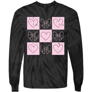 Retro Checkered ValentineS Day Coquette Valentines Tie-Dye Long Sleeve Shirt