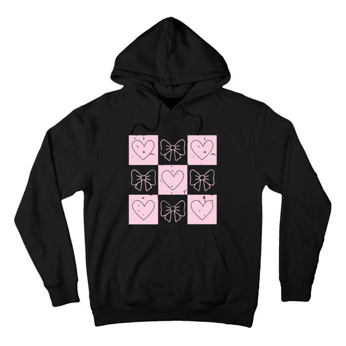 Retro Checkered ValentineS Day Coquette Valentines Tall Hoodie