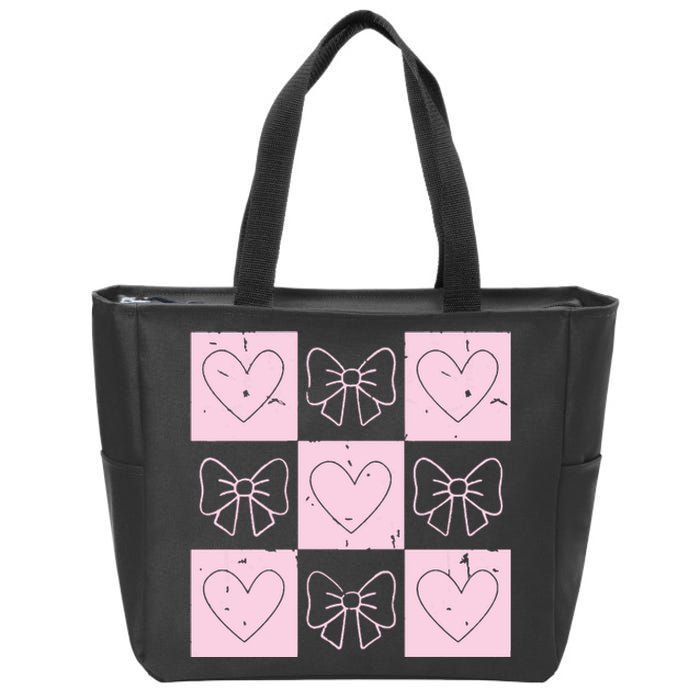 Retro Checkered ValentineS Day Coquette Valentines Zip Tote Bag