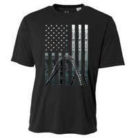 Roller Coaster Vintage Usa Flag Theme Park Carnival Ride Cooling Performance Crew T-Shirt