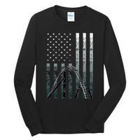 Roller Coaster Vintage Usa Flag Theme Park Carnival Ride Tall Long Sleeve T-Shirt