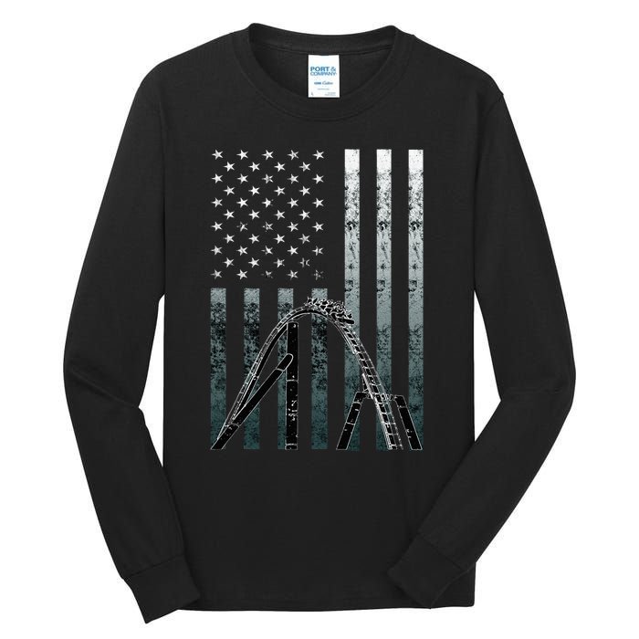 Roller Coaster Vintage Usa Flag Theme Park Carnival Ride Tall Long Sleeve T-Shirt