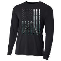 Roller Coaster Vintage Usa Flag Theme Park Carnival Ride Cooling Performance Long Sleeve Crew