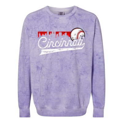 Retro Cincinnati Vintage Baseball Softball Lover Women Men Colorblast Crewneck Sweatshirt