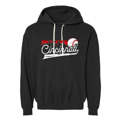 Retro Cincinnati Vintage Baseball Softball Lover Women Men Garment-Dyed Fleece Hoodie