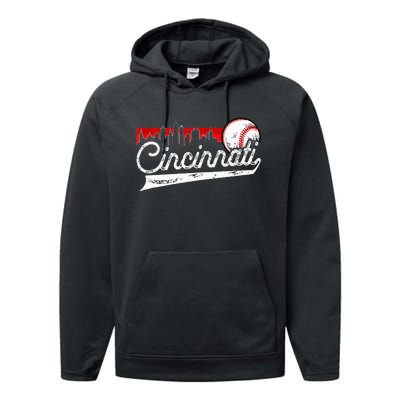 Retro Cincinnati Vintage Baseball Softball Lover Women Men Performance Fleece Hoodie