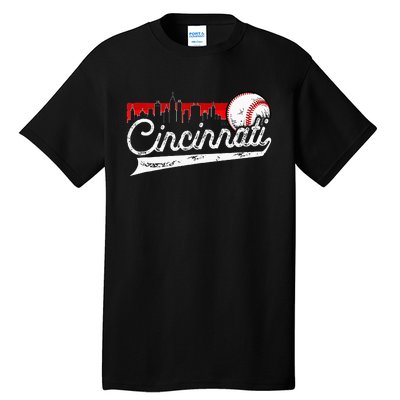 Retro Cincinnati Vintage Baseball Softball Lover Women Men Tall T-Shirt