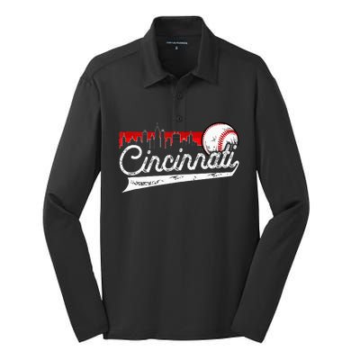 Retro Cincinnati Vintage Baseball Softball Lover Women Men Silk Touch Performance Long Sleeve Polo