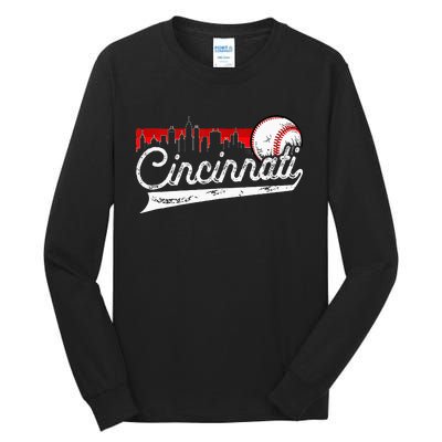 Retro Cincinnati Vintage Baseball Softball Lover Women Men Tall Long Sleeve T-Shirt