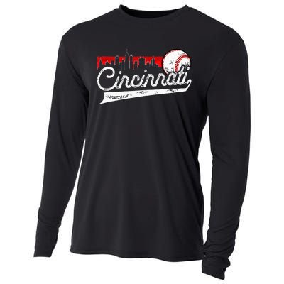 Retro Cincinnati Vintage Baseball Softball Lover Women Men Cooling Performance Long Sleeve Crew