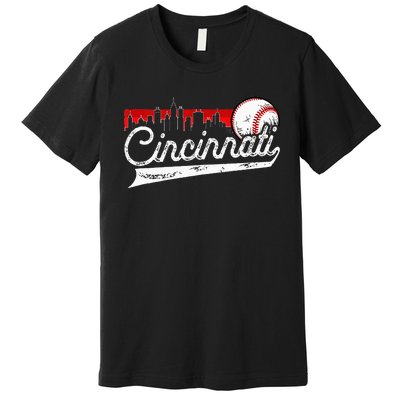 Retro Cincinnati Vintage Baseball Softball Lover Women Men Premium T-Shirt