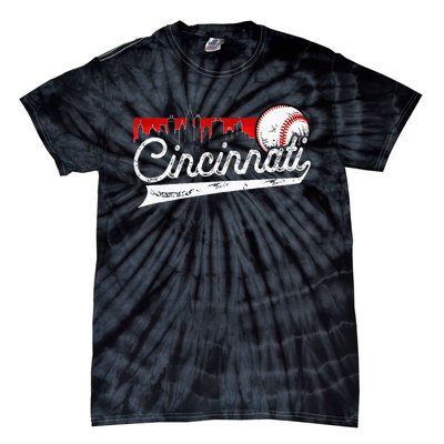 Retro Cincinnati Vintage Baseball Softball Lover Women Men Tie-Dye T-Shirt