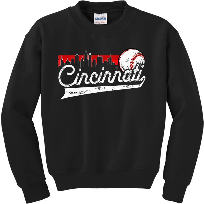 Retro Cincinnati Vintage Baseball Softball Lover Women Men Kids Sweatshirt