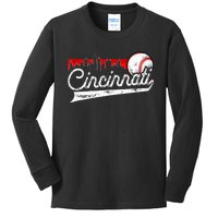 Retro Cincinnati Vintage Baseball Softball Lover Women Men Kids Long Sleeve Shirt