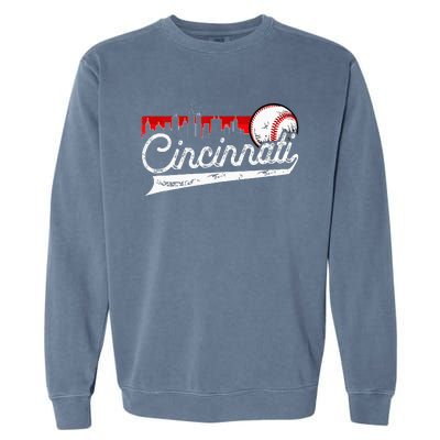 Retro Cincinnati Vintage Baseball Softball Lover Women Men Garment-Dyed Sweatshirt