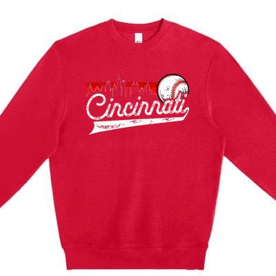 Retro Cincinnati Vintage Baseball Softball Lover Women Men Premium Crewneck Sweatshirt