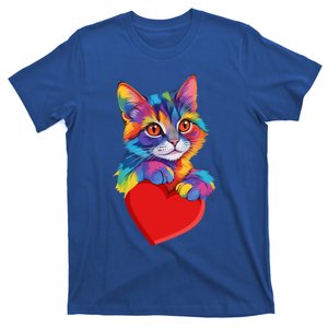 Rainbow Cat Valentines Day Heart Love Colorful Cat Valentine Gift T-Shirt